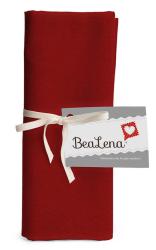 Rotes Stoffstück, gefaltet und mit einem weißen Band gebunden. Ein Etikett mit dem Schriftzug 'BeaLena' ist angebracht.