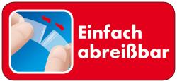 Transparente Klebefolie auf einer gelben Verpackung. Größe: 25 m x 19 mm. Produktname: UHU rollafix invisible.