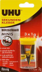 UHU Mini-Sekundenkleber flüssig blitzschnell 3 x 1 g