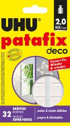 Gelbe Verpackung mit dem Produktnamen UHU patafix deco. Enthält 32 starke Klebepads zur Befestigung von Objekten.
