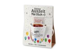 Geschenkset Happy Birthday Becher + Tee + Schokolade bunt