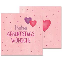 Servietten liebe Geburtstagswünsche 33 x 33 cm 20 Stück rosa