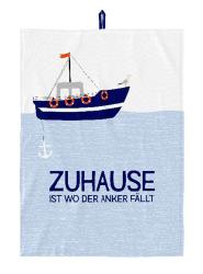 Geschirrtuch Zuhause ist wo der Anker fällt 50 x 70 cm blau/weiß