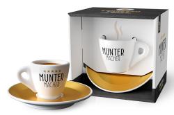 Espressotasse Muntermacher aus Porzellan weiß/gold