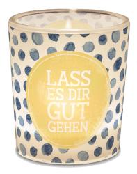 Teelichtglas Lass es Dir gut gehen inkl. Teelicht blau/gelb