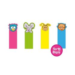 Set von bunten Haftnotizen mit Tiermotiven. Enthält vier verschiedene Farben und Designs.