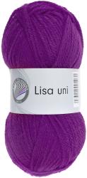 Lila Wollknäuel mit der Bezeichnung 'Lisa uni'. Weiche Textur, einfarbig ohne Muster.