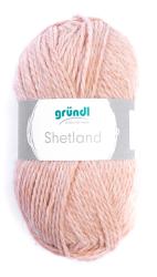 Wollknäuel in zartem Rosa. Label mit dem Schriftzug 'gründl Shetland'. Strukturierte Oberfläche.