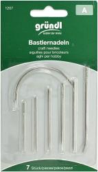 Packung mit 7 Bastelnadeln. Verschiedene Größen. Metallisch glänzend. Geeignet für Handarbeiten.