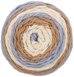 Garnknäuel in verschiedenen Farben: Braun, Blau und Creme. Verpackt mit dem Namen 'Lolly Pop' von der Marke gründl.