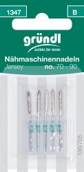 Packung mit Nähmaschinennadeln für Jersey-Stoffe. Enthält Nadeln in den Größen 70 bis 90.