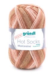 Wollknäuel in sanften Brauntönen. Marke: gründl. Bezeichnung: Hot Socks Malcesine. Superwash, 4-fach.