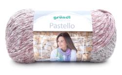 Garnknäuel in rosa und grauen Farbtönen. Auf dem Etikett steht 'Pastello' und ein Bild einer Frau mit Schal.