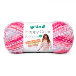 Wollknäuel in Pink- und Lilatönen. Anti-Pilling, geeignet für Pullover. Verpackung zeigt ein Mädchen in einem gestreiften Pullover.