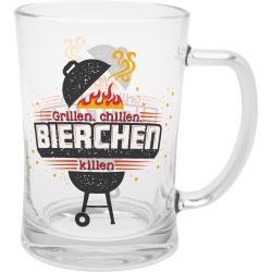 Bierglas Grillen, chillen, Bierchen killen 600 ml transparent