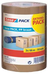 tesa Verpackungsband braun, PP-Qualität, 3x 66m:50mm - Vorteilspack 