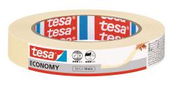 Beige Malerkrepp mit einer Breite von 19 mm und einer Länge von 50 m. Verpackung mit tesa-Logo.
