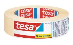 Eine Rolle Masking Tape in beige mit rotem und blauem Logo. Die Maße sind 50 Meter lang und 30 Millimeter breit.