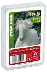 Spielkartenverpackung mit einem weißen Pferd auf der Vorderseite. Aufschrift 'Pferde' und '2 Spiele in 1'.