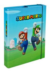 Buchcover mit dem Titel Super Mario. Abbildung von zwei Figuren in bunten Overalls, die fröhlich springen.