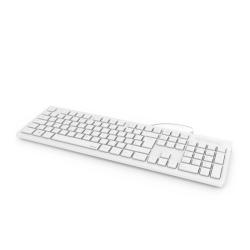 Weißes Tastatur-Design mit flachen Tasten. Kabelgebunden, schlicht und modern.