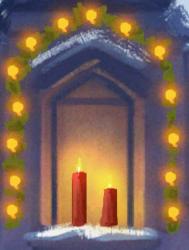 Wand-Adventskalender – Winterstadt am Abend