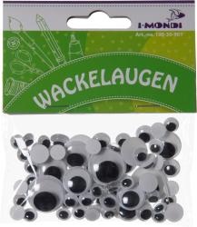 Packung mit Wackelaugen in verschiedenen Größen. Die Augen haben schwarze Pupillen auf transparentem Hintergrund.