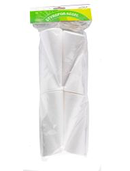 Sechs weiße Styroporkegel in einer durchsichtigen Verpackung. Die Kegel sind spitz und haben eine konische Form.