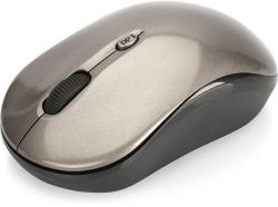 Drahtlose Computermaus in metallic-grau. Ergonomische Form mit Scrollrad und DPI-Taste.