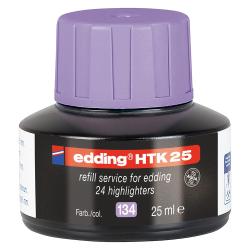 Schwarze Flasche mit lila Schraubverschluss. Inhalt: Nachfüllservice für 24 Edding-Highlighter. 25 ml. Farbe 134.