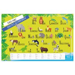 Alphabet-Tafel mit Tieren für Kinder. Jedes Tier steht für einen Buchstaben.