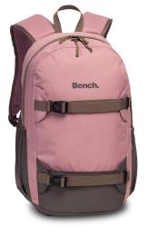 Rosa Rucksack mit grauen Akzenten. Logo von Bench auf der Vorderseite.