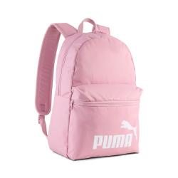 Rosa Rucksack mit einem großen Hauptfach und einem kleinen Vorderfach. Das Logo von Puma ist in weiss auf der Vorderseite.