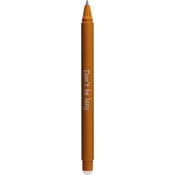 Stift in Braun mit einem Sloth-Design oben. Aufschrift: 'Don't be lazy'. Spitze mit einer weißen Kappe.