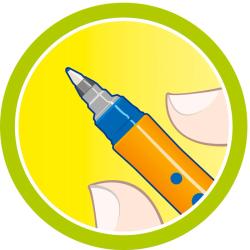Oranger Stift mit Kappe und runder Spitze. Auf dem Stift steht der Schriftzug 'STABILO worker'.