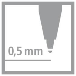 orangefarbener Fineliner mit feiner Spitze. Kappe abgenommen, der Stift liegt auf einer weißen Fläche.