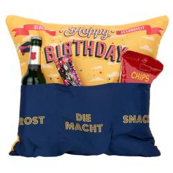 Kissen Happy Birthday Retro mit 3 Taschen bunt