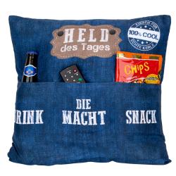 Kissen Held des Tages mit 3 Taschen blau