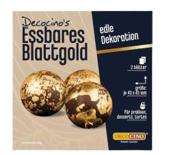 Verpackung mit essbarem Blattgold. Enthält zwei Blätter für Dekoration von Pralinen und Desserts.