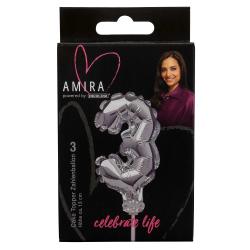 AMIRA Zahlenkerze 3 ca. 13 cm silber