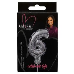 AMIRA Zahlenkerze 6 ca. 13 cm silber