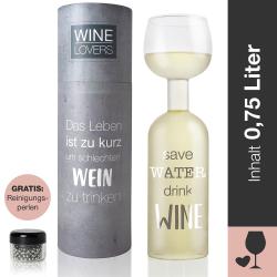 Geschenk-Set Wine Lovers Weinflasche XXL Glas Save Water, Drink Wine 750 ml 1 Stück inklusive Reinigungsperlen