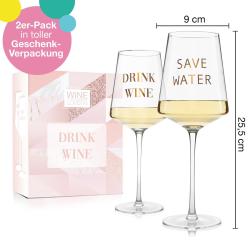 ILP Set Weingläser Save Water, Drink Wine 550 ml 2 Stück transparent