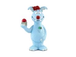 Blauer, knuddeliger Charakter mit rotem Haar und einer roten Nase. Hält ein Objekt in der Hand und steht neben einer Karte mit dem Titel 'Woozle Goozle'.