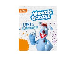 Blauer, knuddeliger Charakter mit rotem Haar und einer roten Nase. Hält ein Objekt in der Hand und steht neben einer Karte mit dem Titel 'Woozle Goozle'.