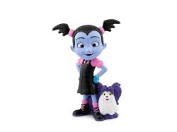 Figur von Vampirina mit blauer Haut und Zöpfen. Begleitet von einem kleinen, weißen Hund.