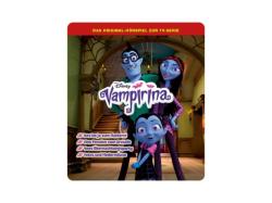 Figur von Vampirina mit blauer Haut und Zöpfen. Begleitet von einem kleinen, weißen Hund.