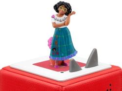 Figur einer Frau mit lockigem Haar und buntem Rock. Im Hintergrund ein Cover von Disney Encanto.