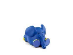 Blauer Gummielefant, liegend. Neben einem bunten Buchcover. Titel: 'Die Sendung mit dem Elefanten'.