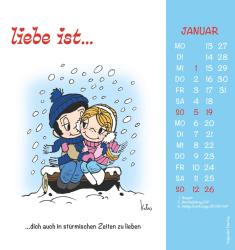 Alpha Edition - liebe ist...2025 Postkartenkalender, 16x17cm, Wandkalender mit Postkarten zum Heraustrennen, mit Aufsteller und deutschem Kalendarium